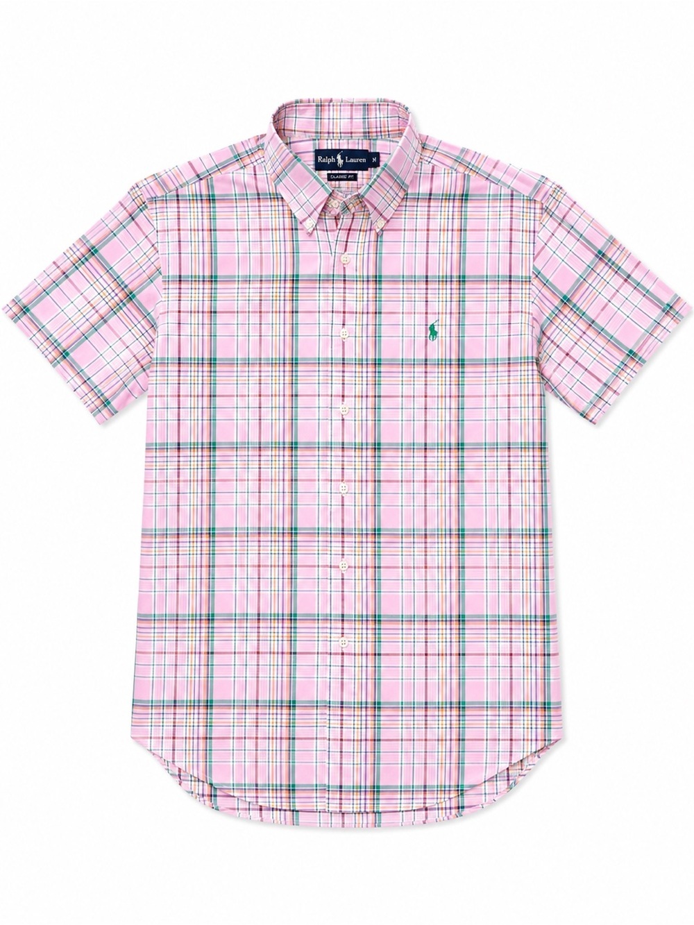 Ralph Lauren Pink and Green Plaid Short-Sleeve Button-Down Shirt